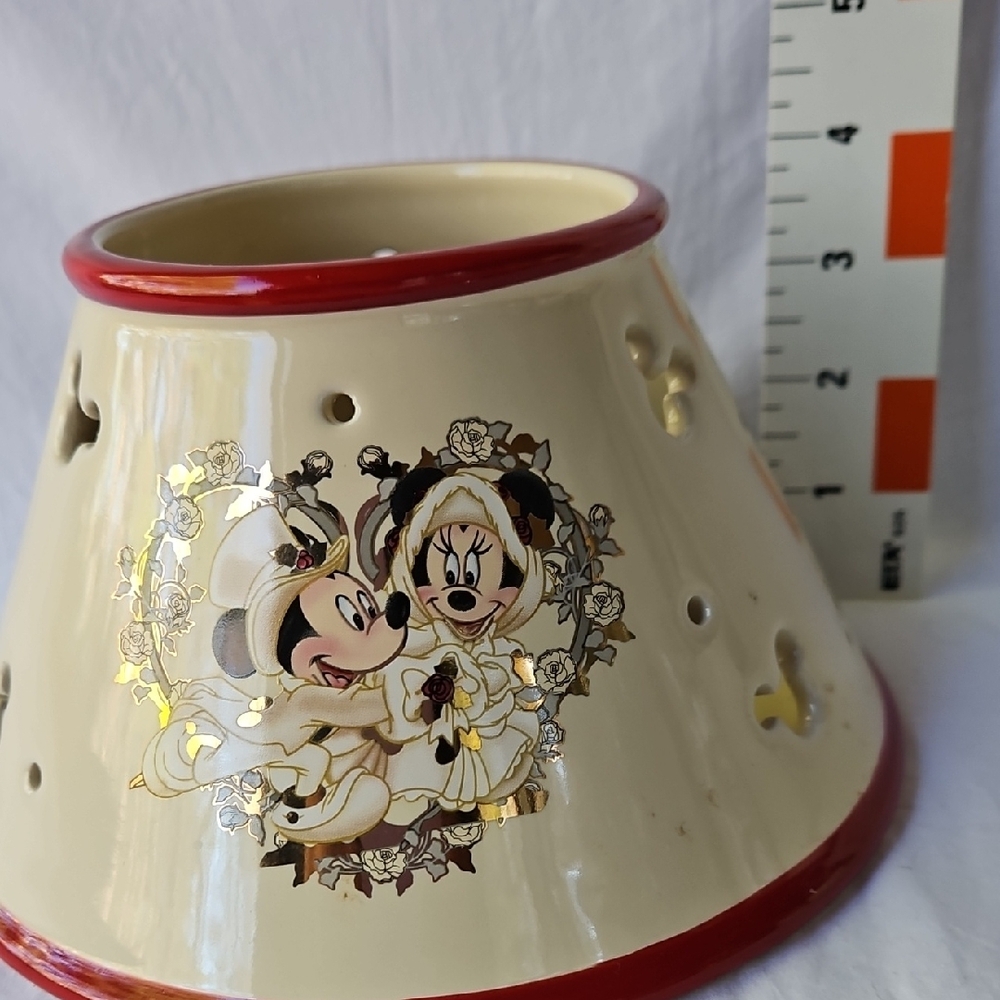 VINTAGE  CERAMIC  CANDLE JAR  SHADE  DISNEY WITH VICTORIAN  MICKEY AND  MINNIE - Picture 15 of 17